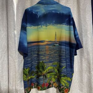 LA LA LEELA Shirt Men XXL Hawaiian Palm Tree  Cruise Ship Sailboat Dolphin C19‎